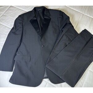 Black Tuxedo Satin Lapel Jacket 42R Pants 34L